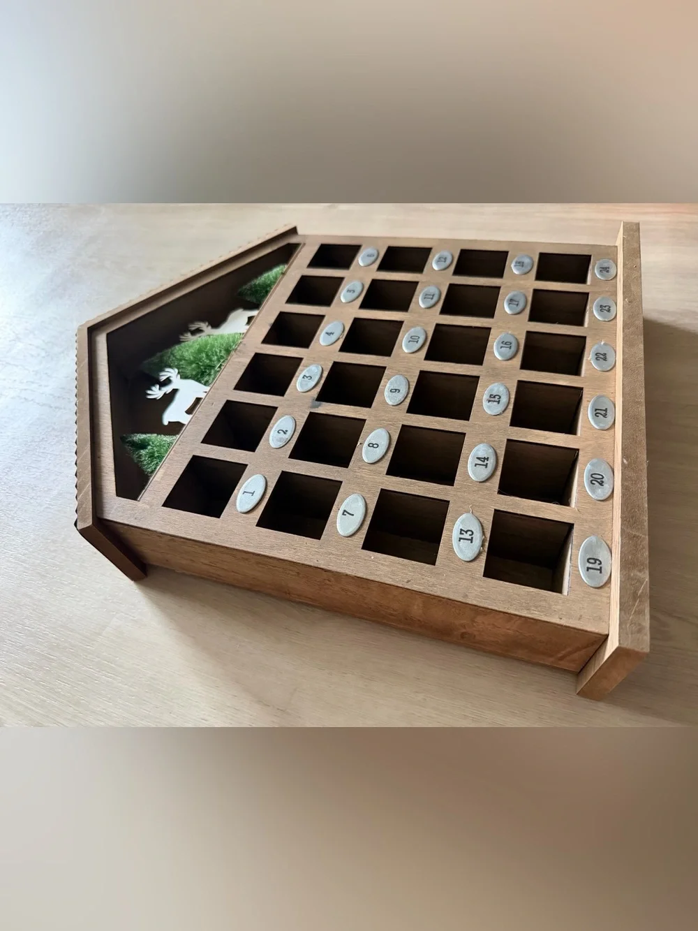 Rustic House Advent Calendar with Tin Roof, Deer and Pine Trees